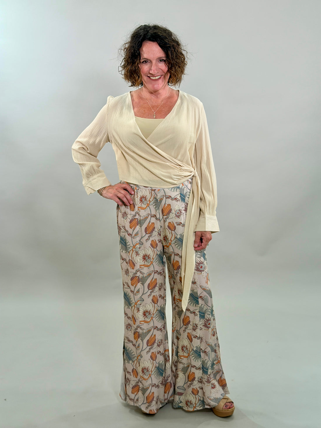 Beige Crinkle Wrap Top