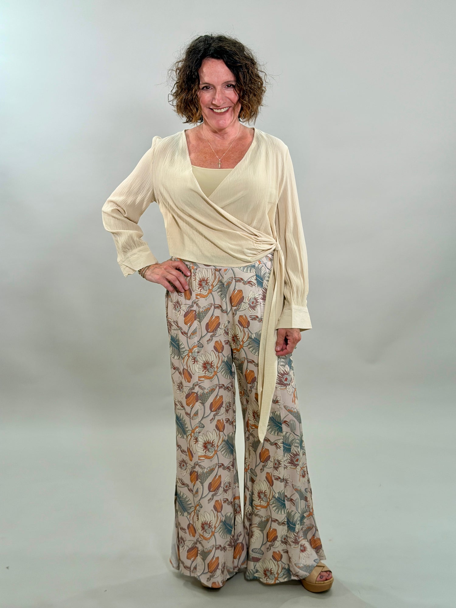 Beige Crinkle Wrap Top