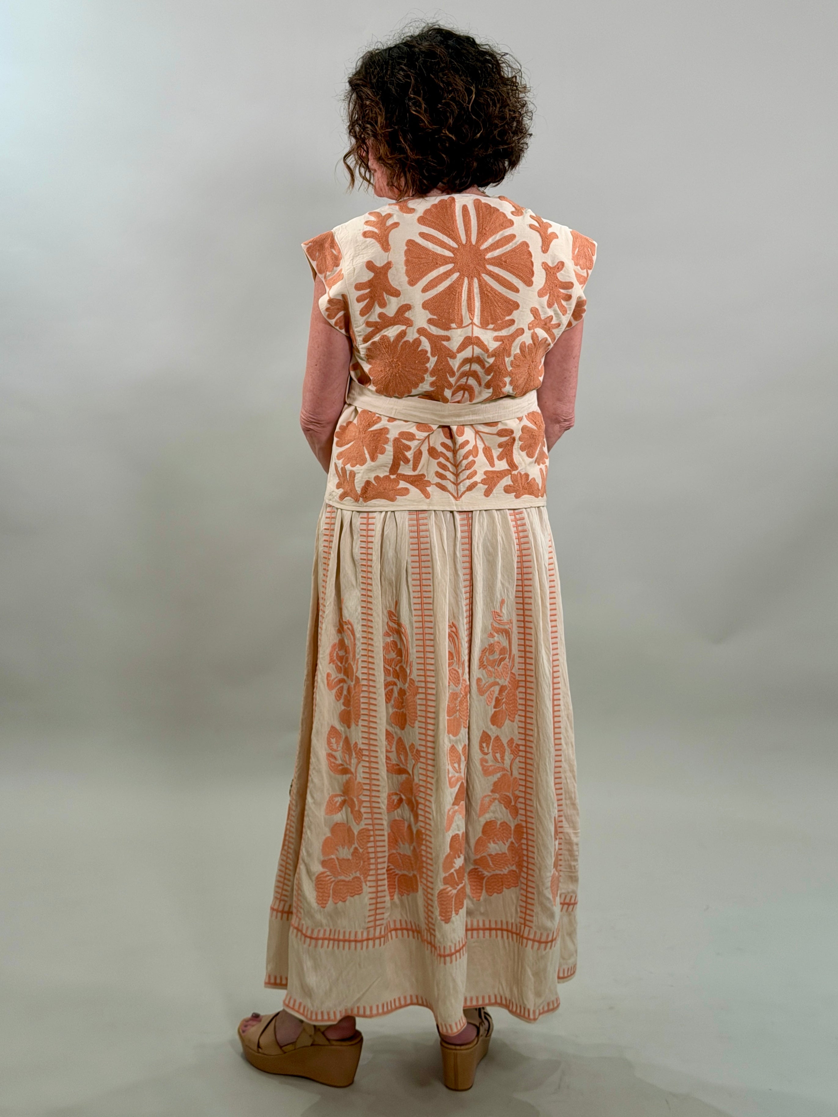 Coral Embroidered Vest with Belt