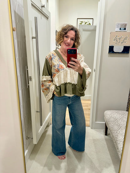 Earth-Toned Patchwork Peasant Top