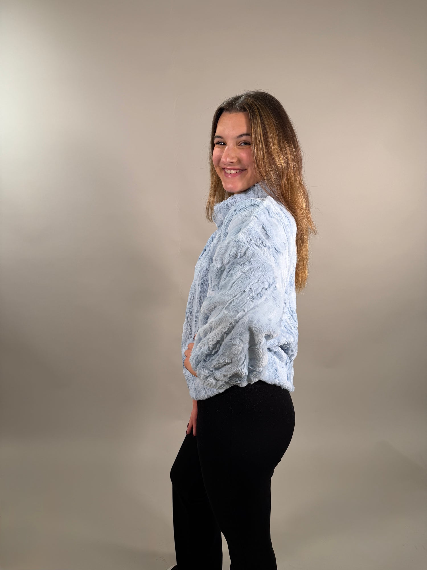 Cozy Mock Neck Faux Fur Popover Sweater