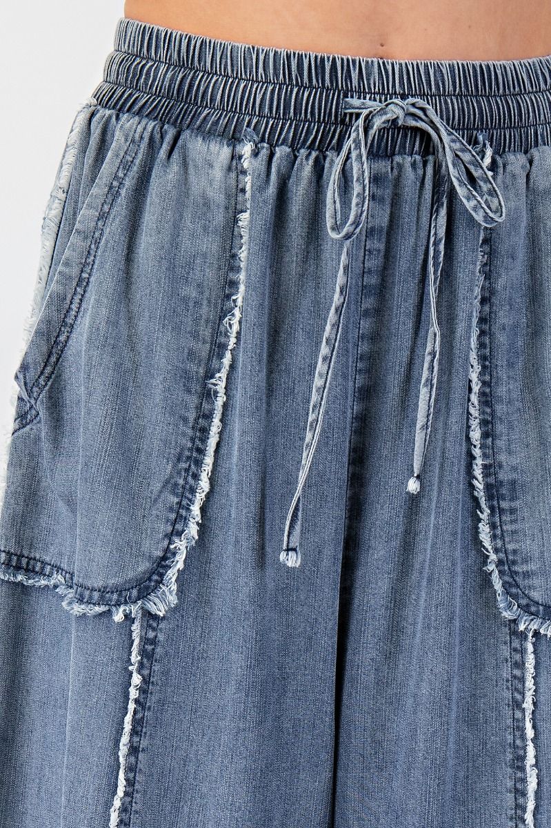 Self Fray Washed Chambray Palazzo Pants