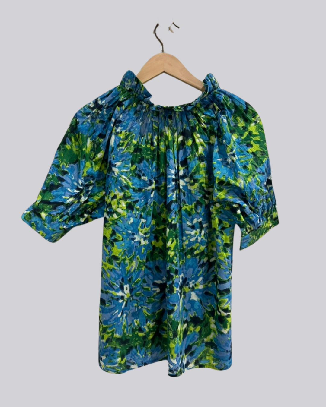 Blue and Green Springtime Watercolor Blouse
