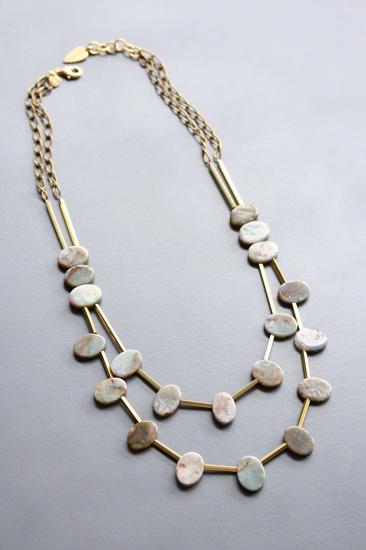 Jade and Brass Beaded Necklace