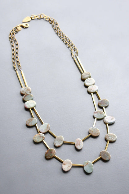 Jade and Brass Beaded Necklace