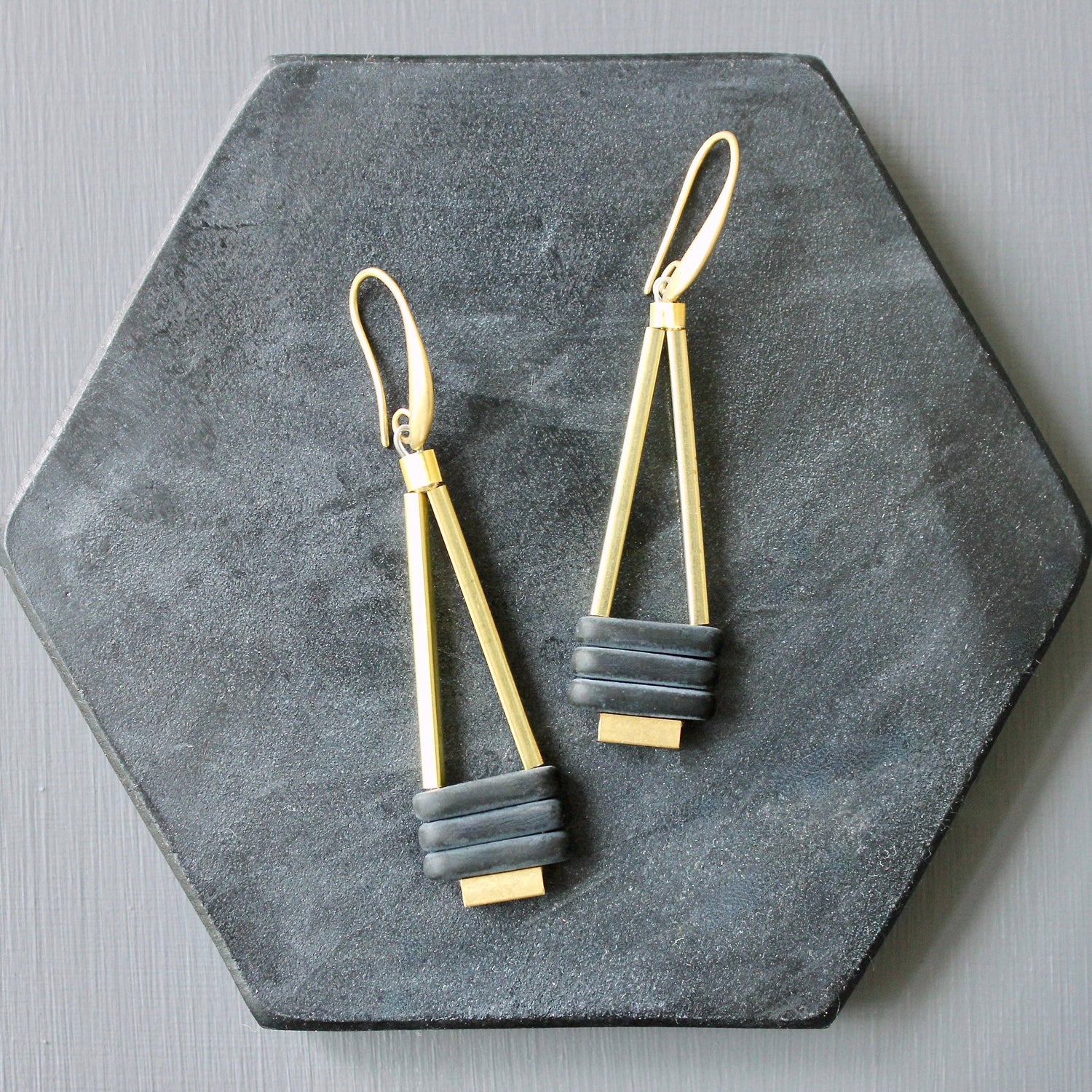 Black and Brass Geometric Earrings