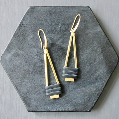 Black and Brass Geometric Earrings