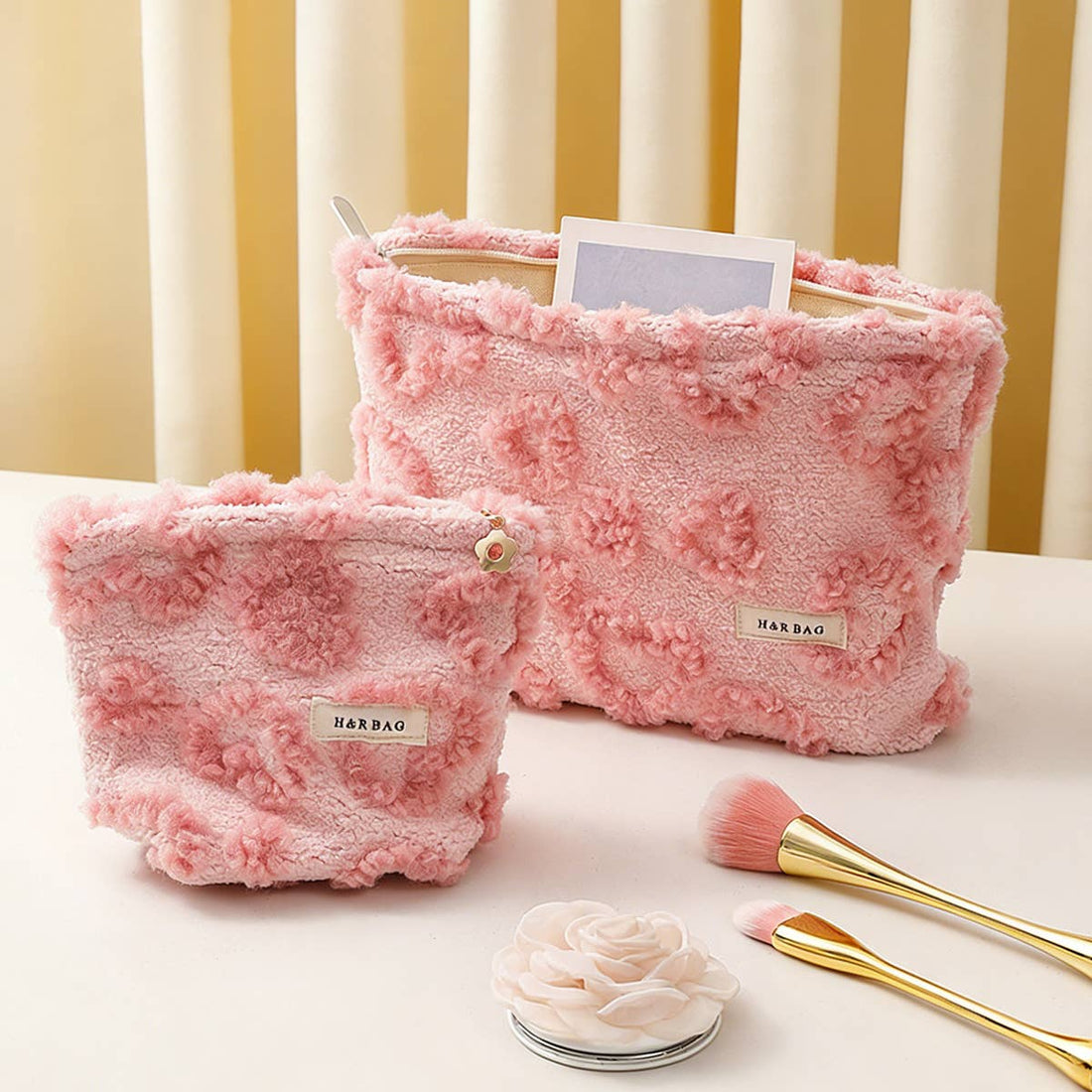 Cute Plush Heart Makeup Pouch