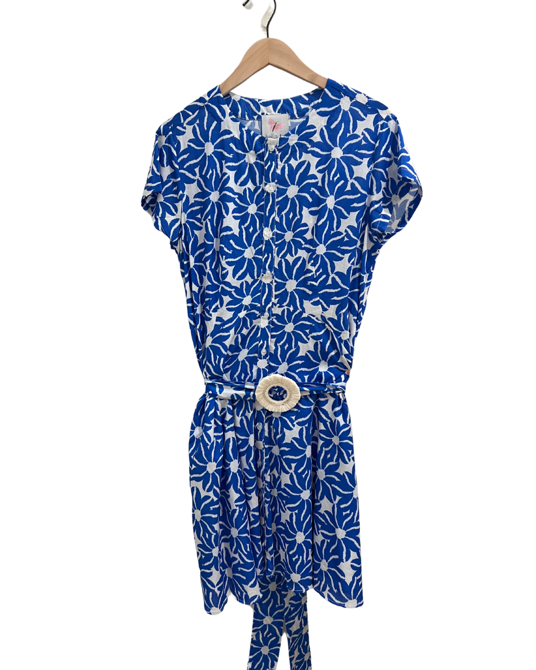 Blue Patterned Short Sleeve Dress