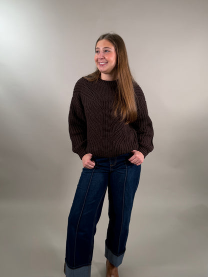 Chunky Cable Knit Brown Sweater