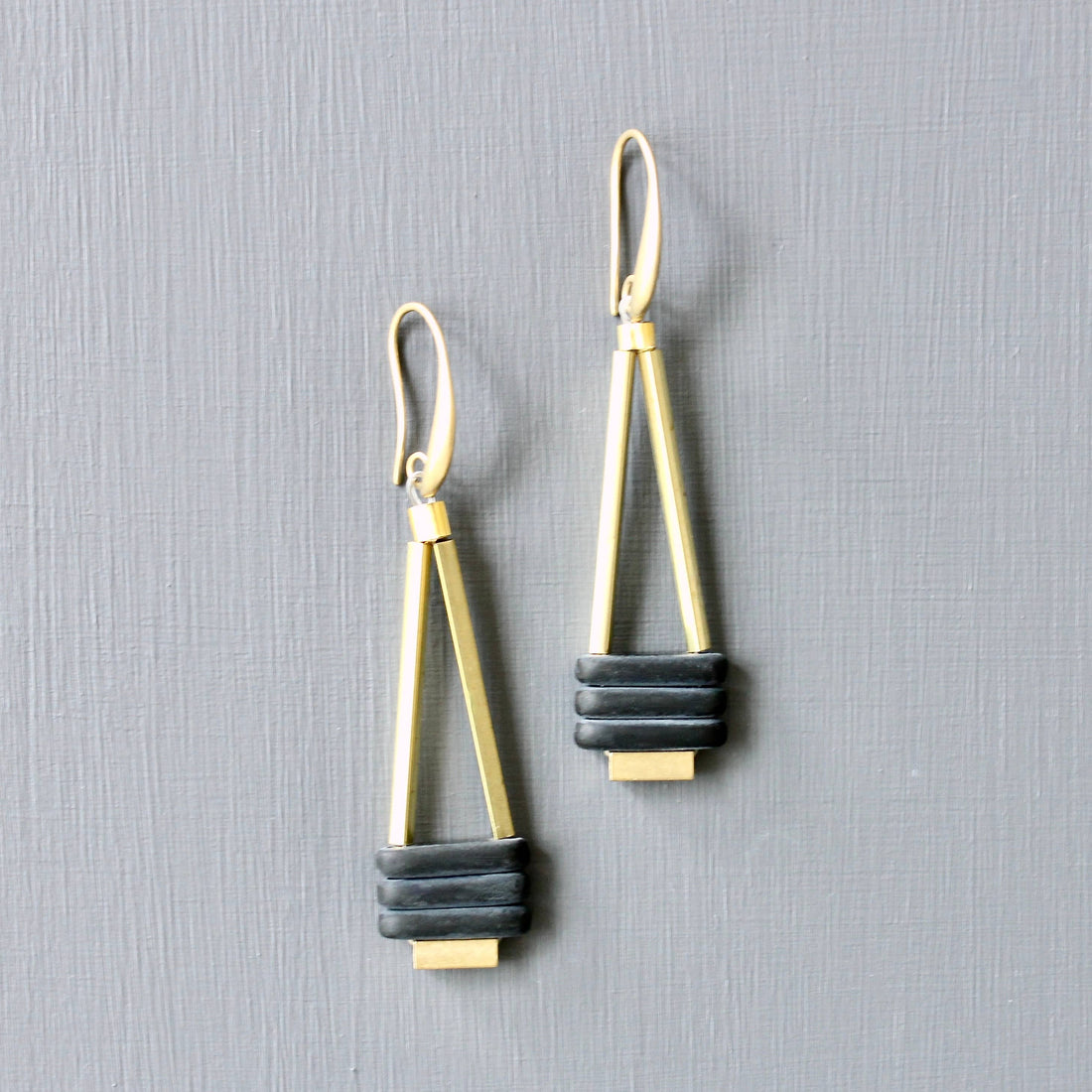 Black and Brass Geometric Earrings