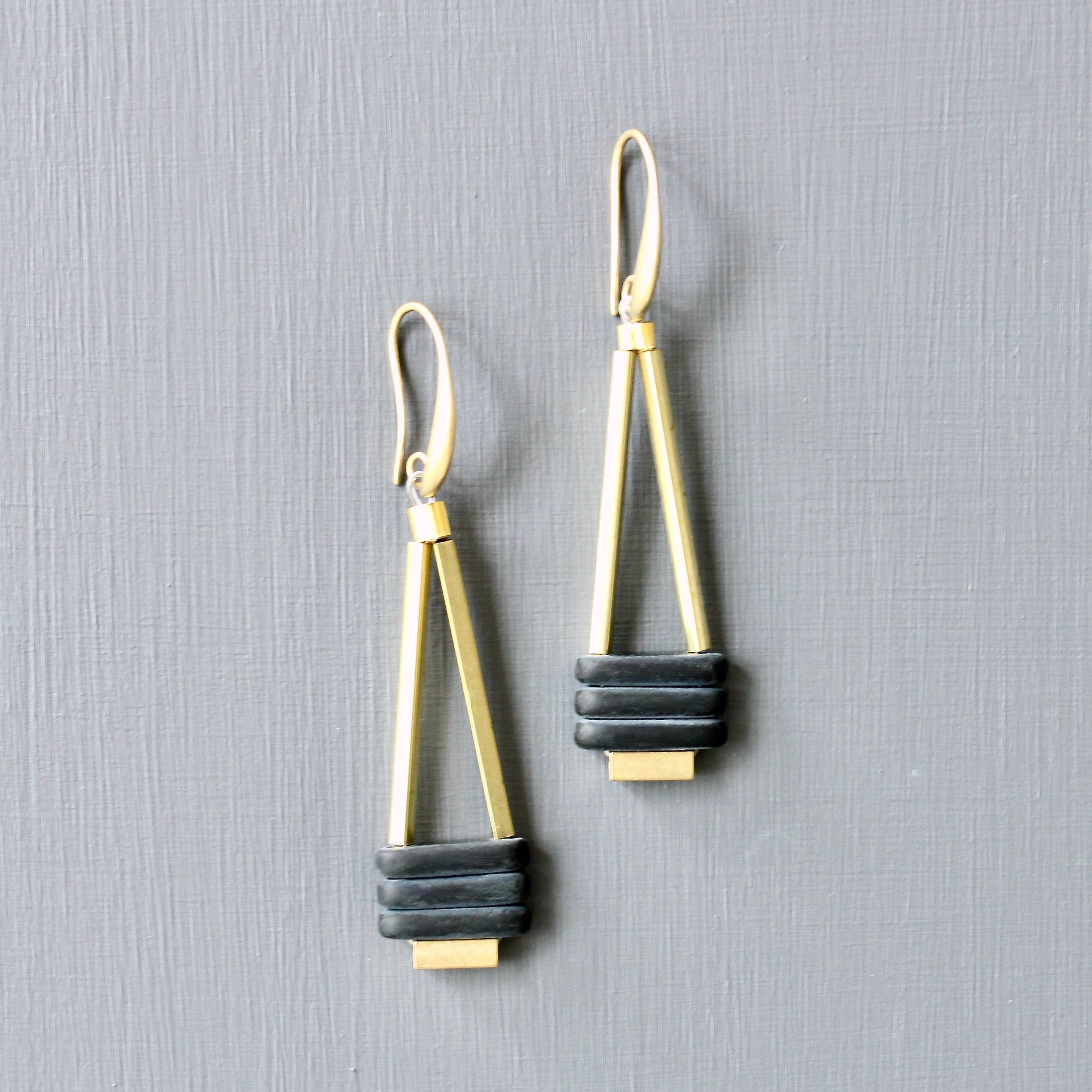 Black and Brass Geometric Earrings