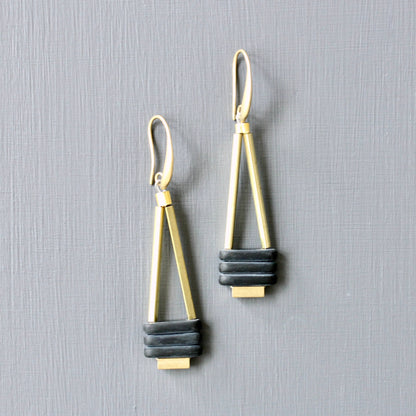 Black and Brass Geometric Earrings