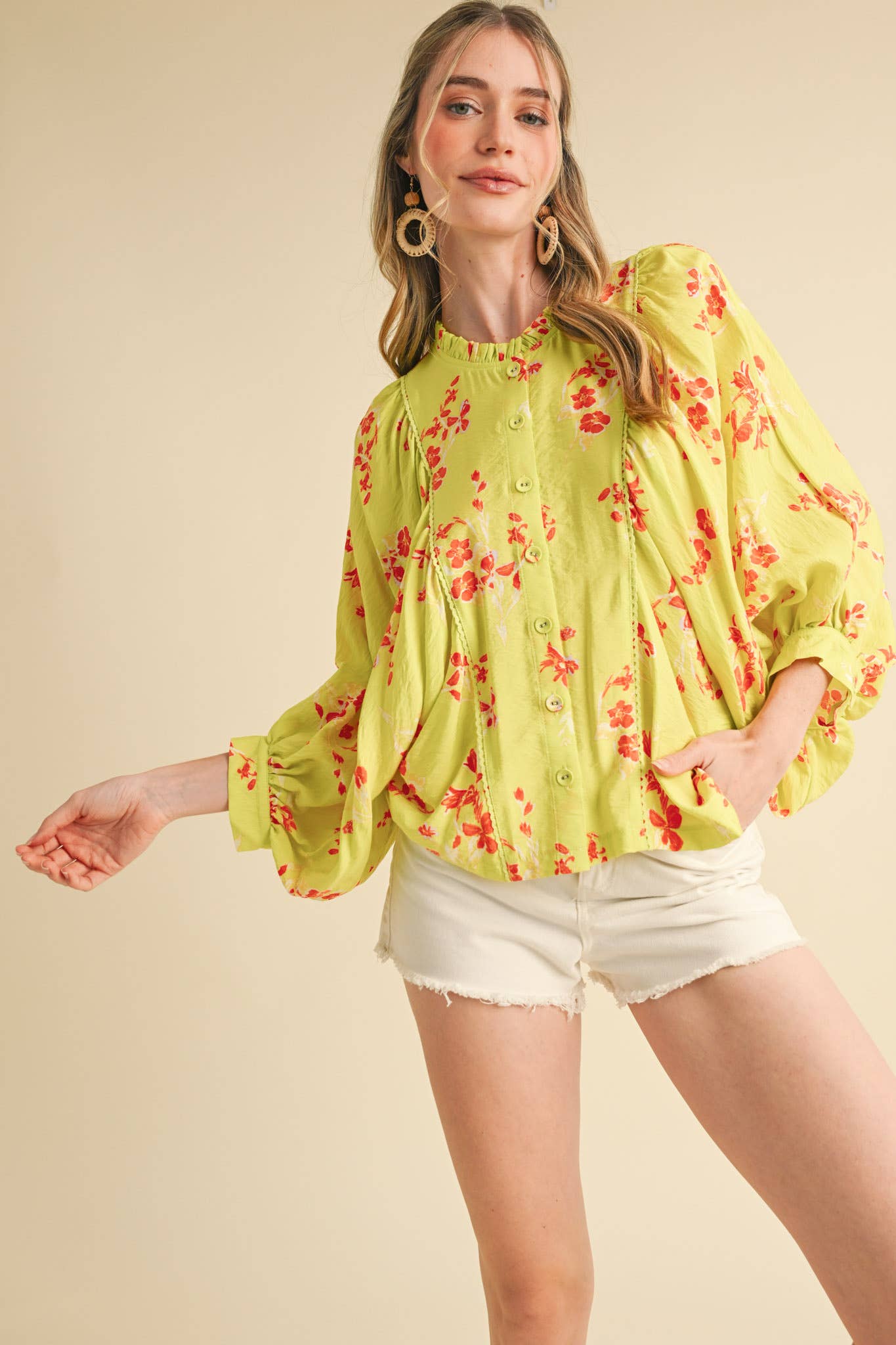 Floral Print Dolman Sleeve Blouse