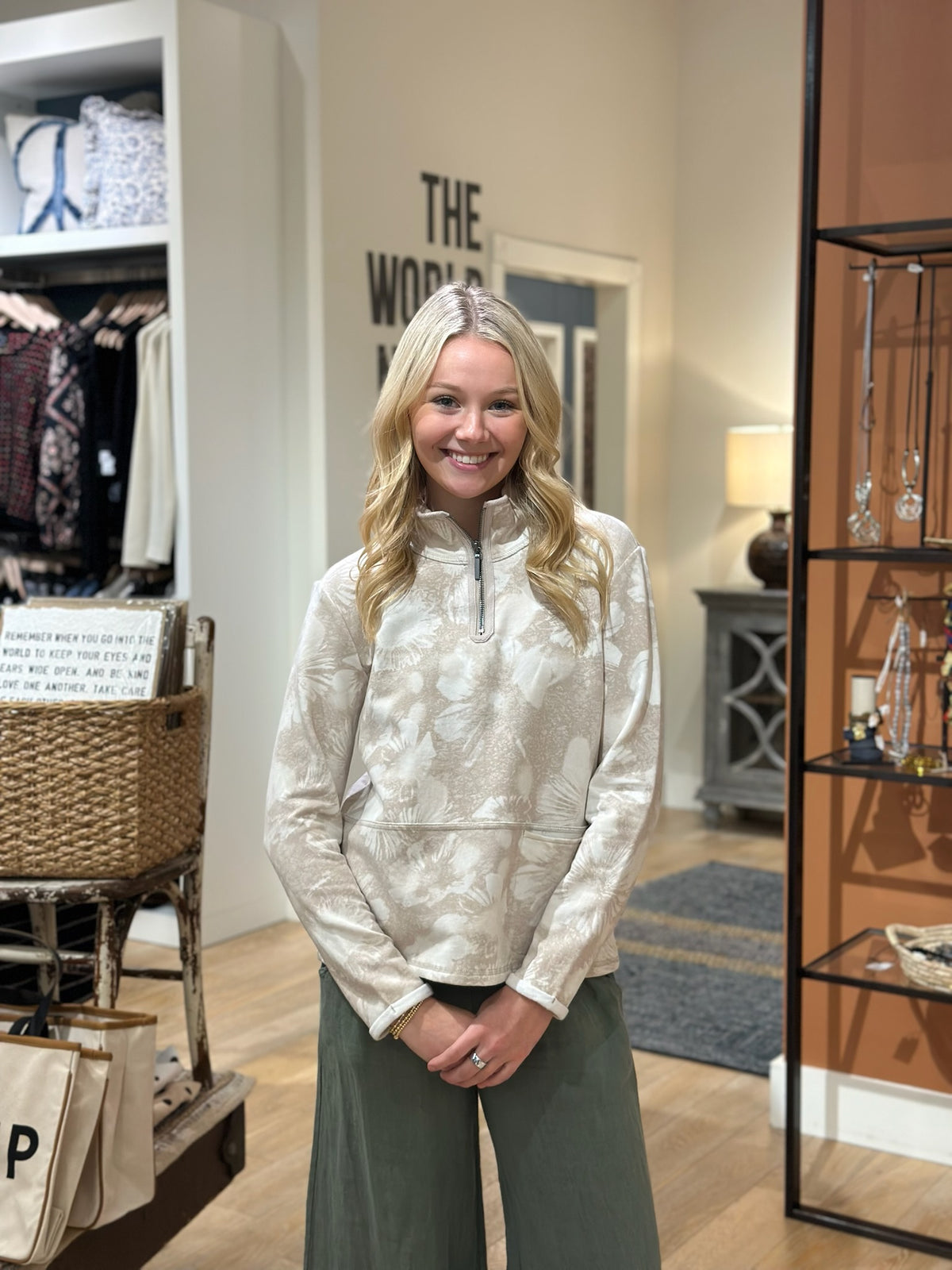 Floral Fleece Quarter Zip Pullover