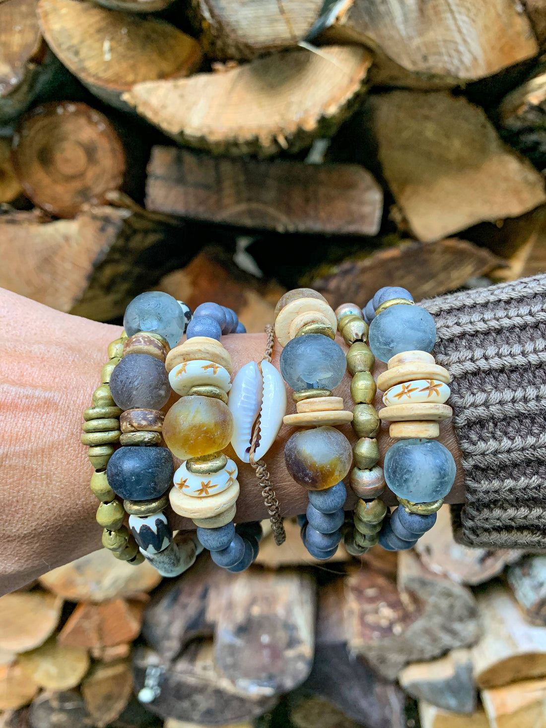 Trio Stack Bracelet Set | Gray + Camel