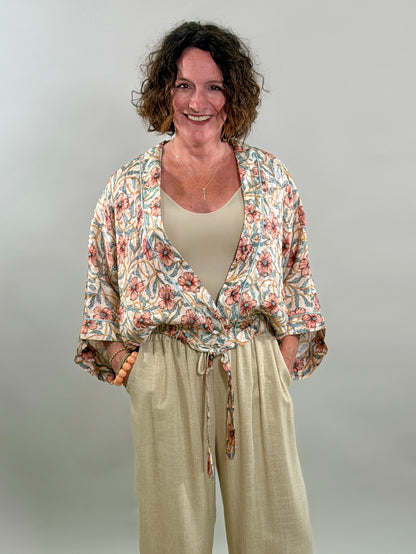 Silk Floral Print Kimono