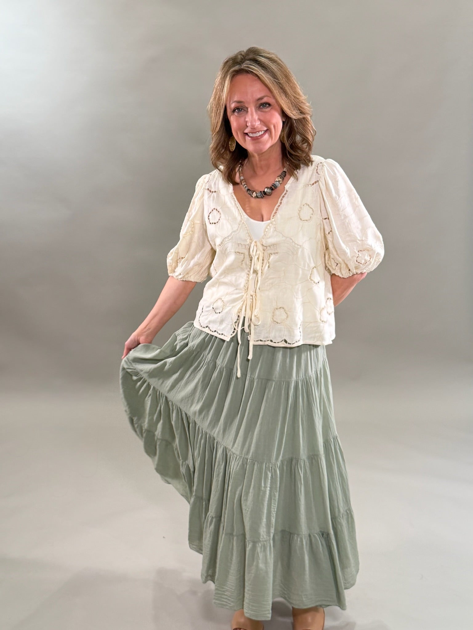 Flower Embroidered Eyelet Topper