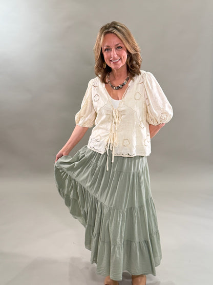 Flower Embroidered Eyelet Topper
