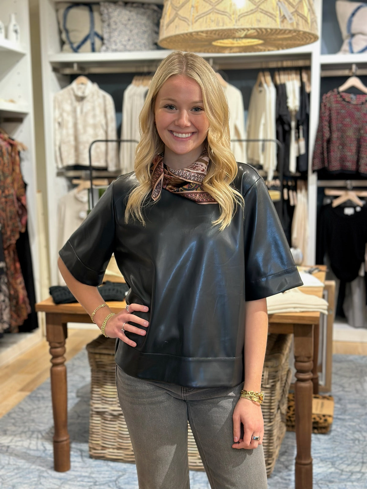 Short Sleeve Leather Top