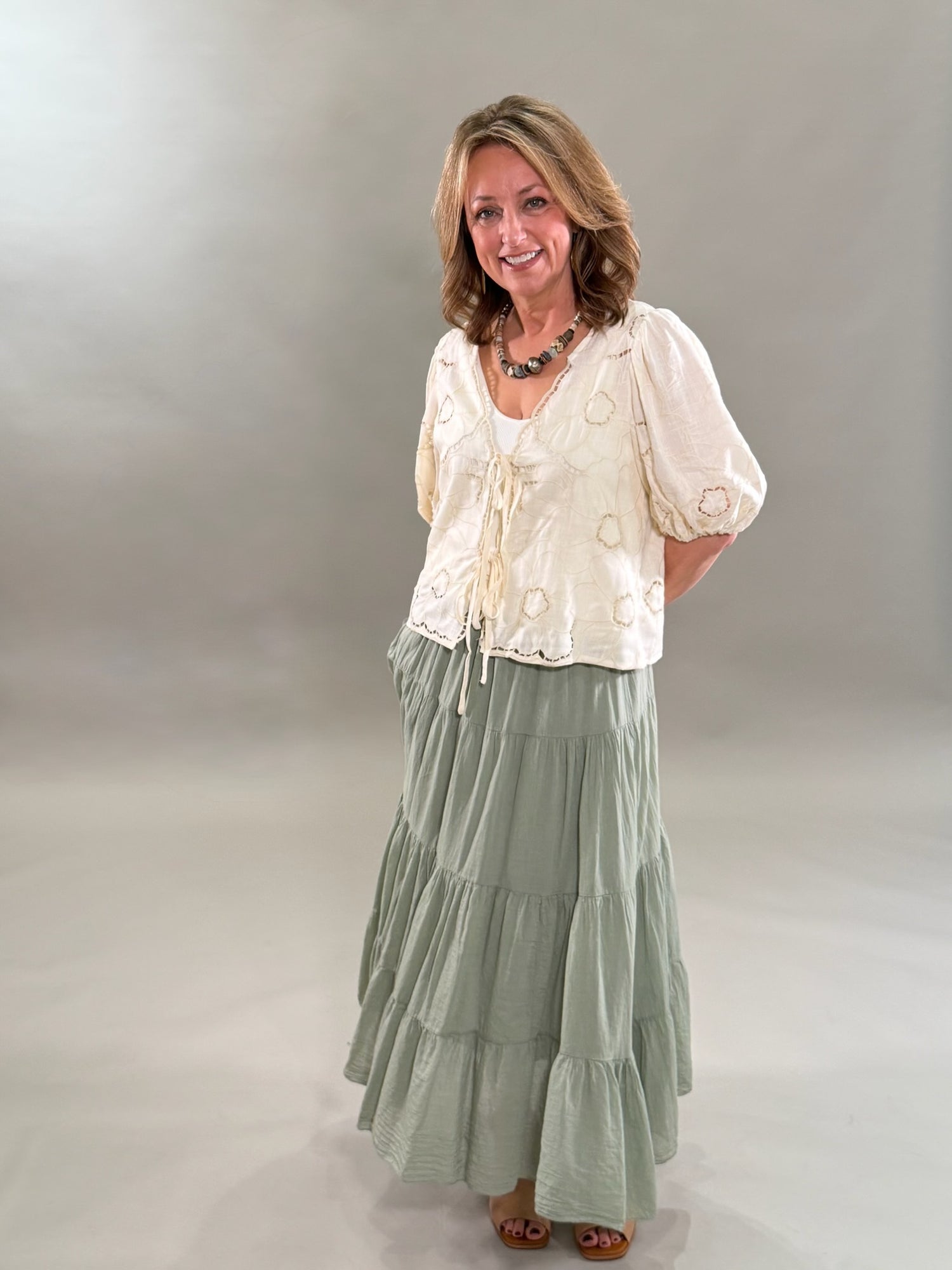 Flower Embroidered Eyelet Topper