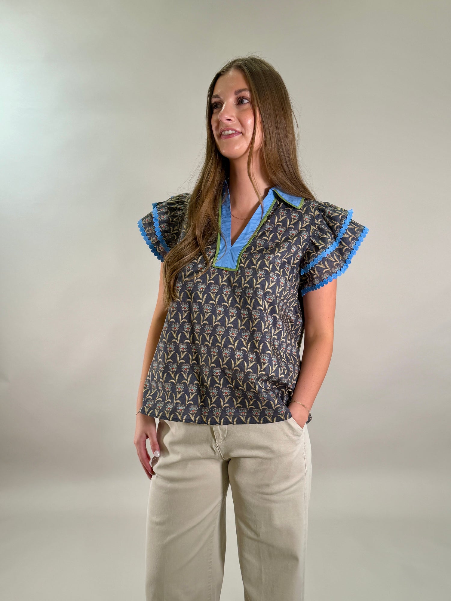 Midnight Floral Flutter Sleeve Top