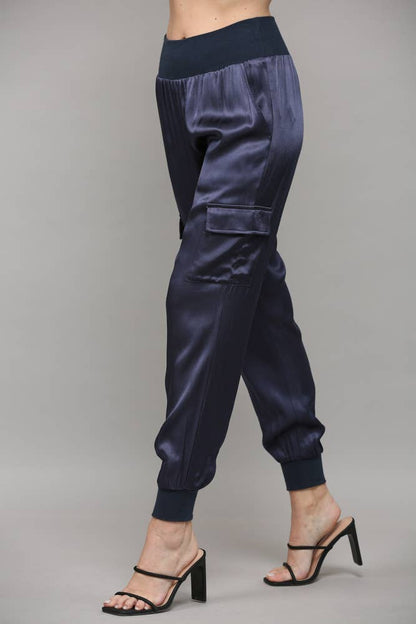 Chic Satin Cargo Joggers