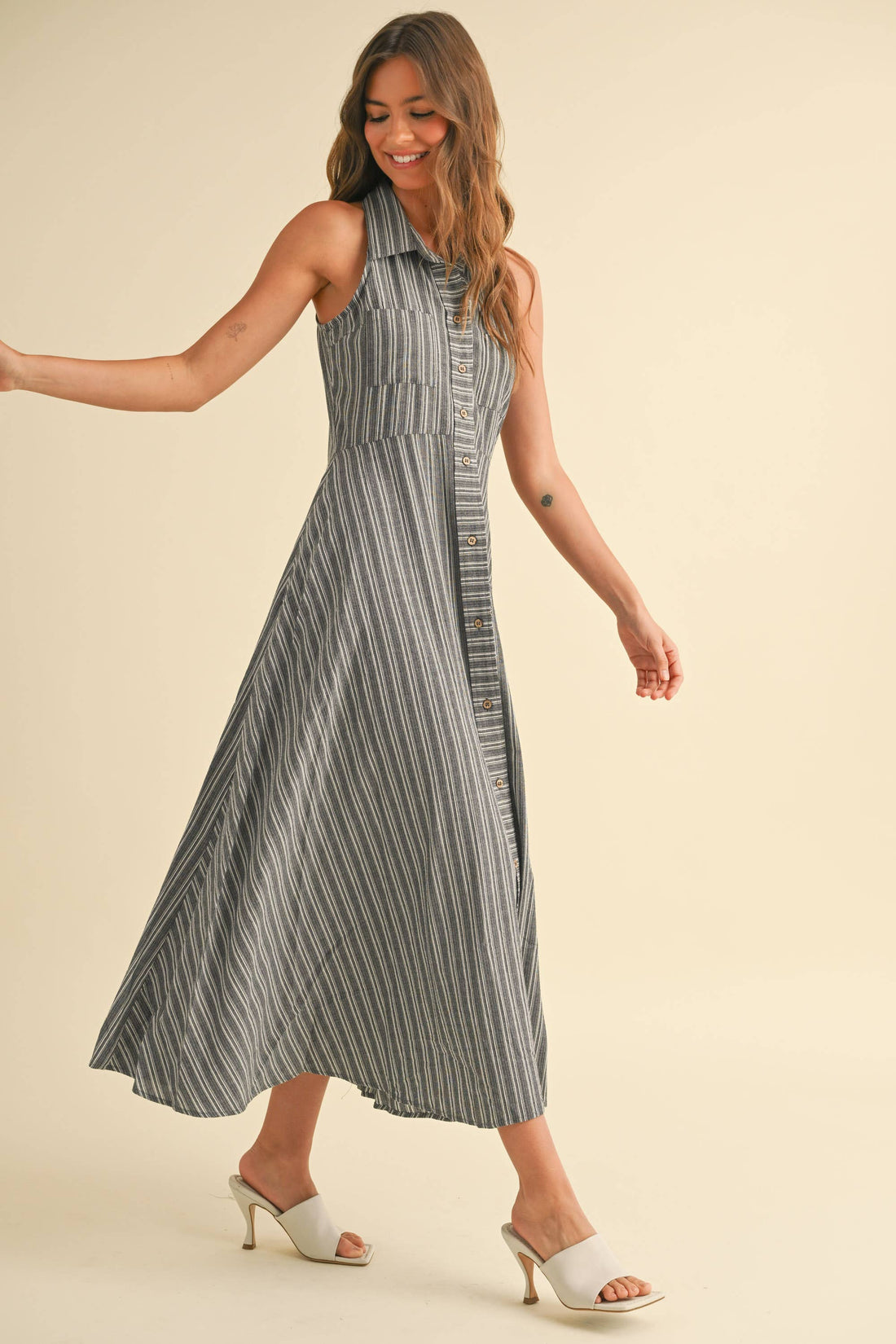 Striped Button Down Shirt Dress