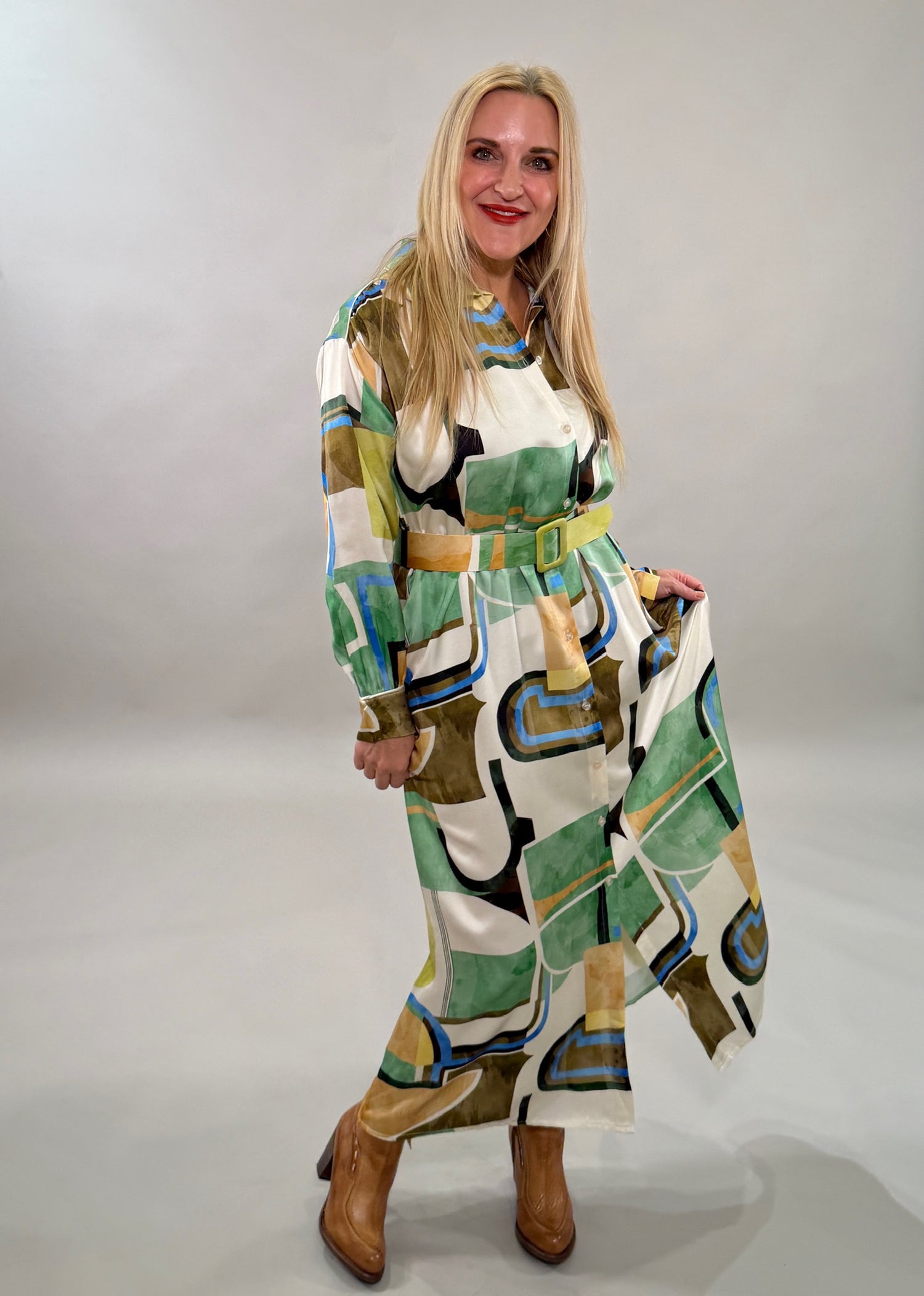 Abstract Geometric Maxi Shirt Dress