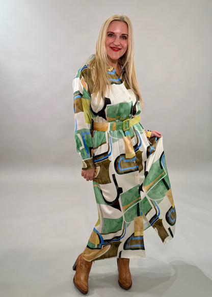 Abstract Geometric Maxi Shirt Dress