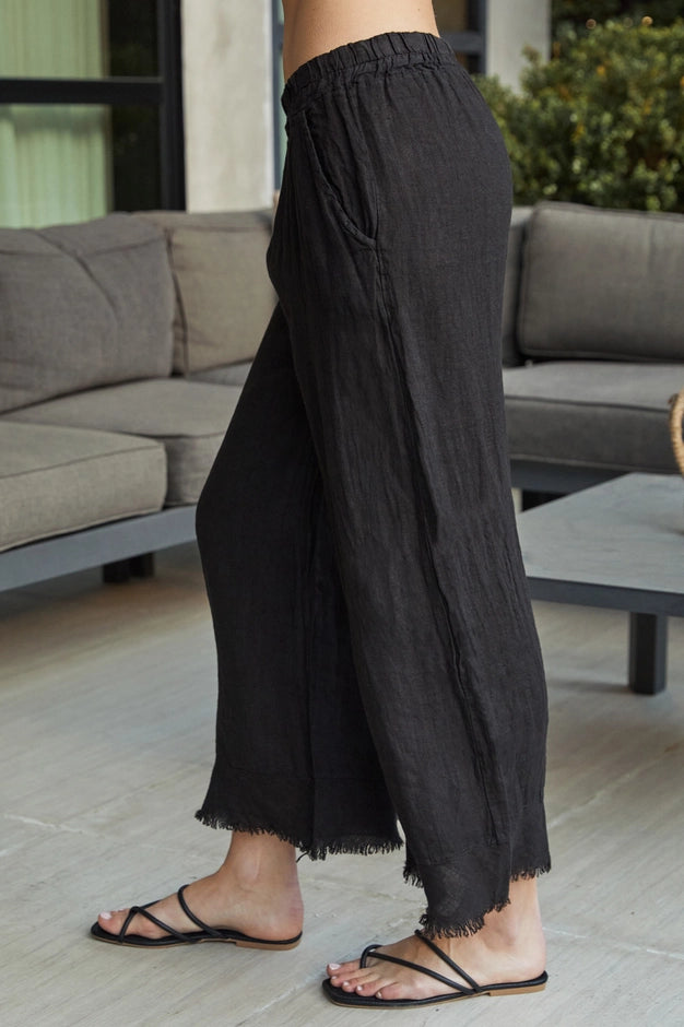 Linen Fringed Hem Wide Leg Loose Fit Pant