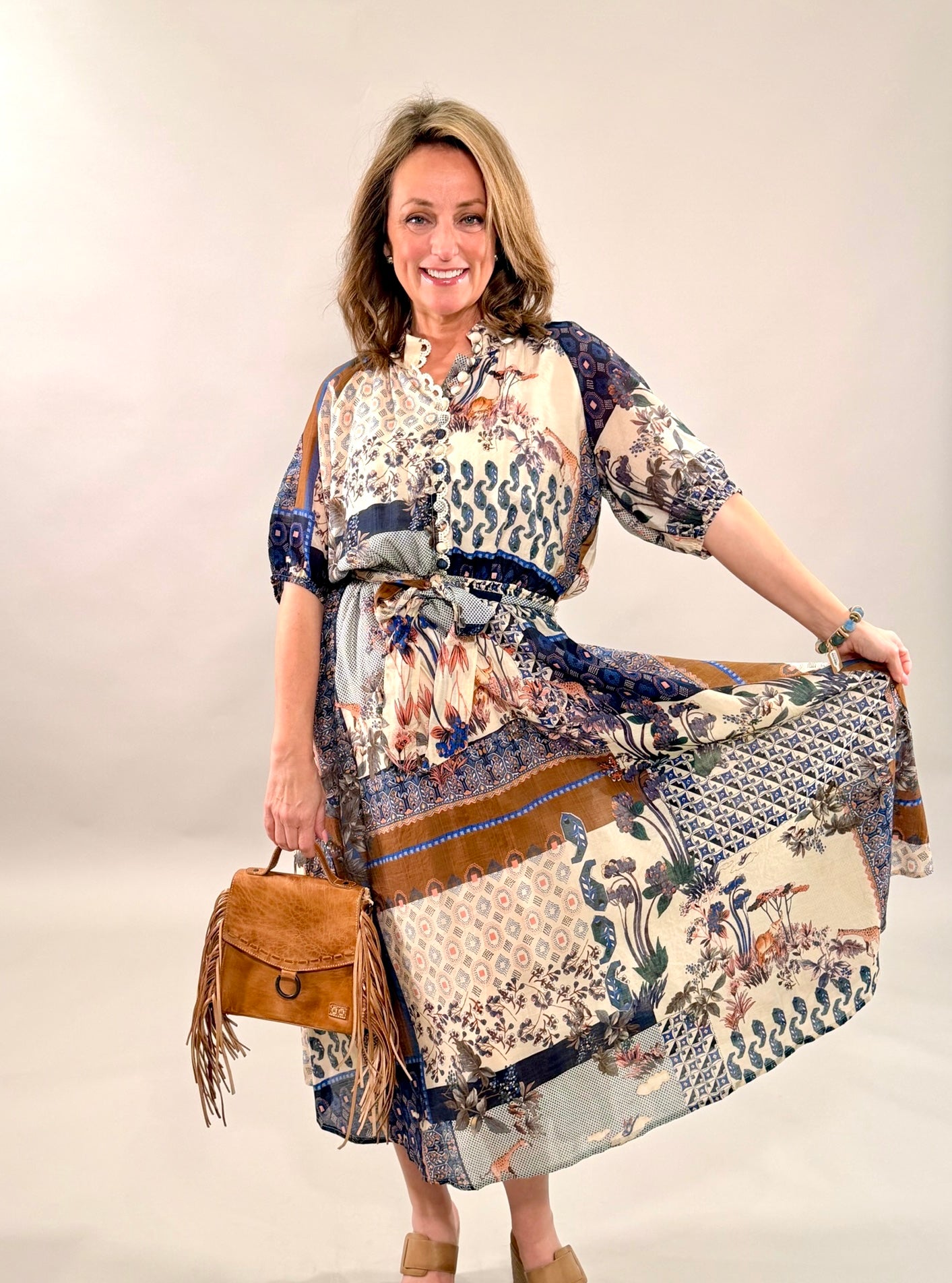 Boho Patchwork Art Midi Dress