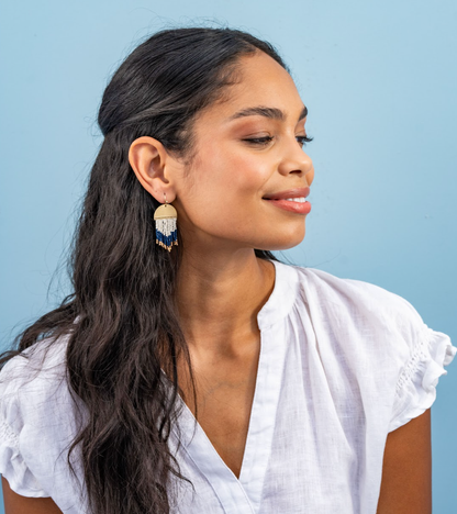 Claudia Curved Pattern Short Beaded Fringe Earrings