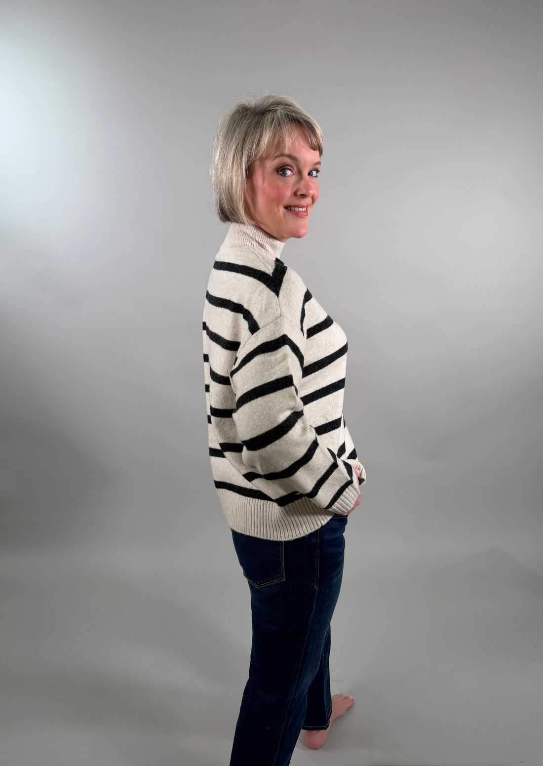 Stripe Oversized High Neck Sweater