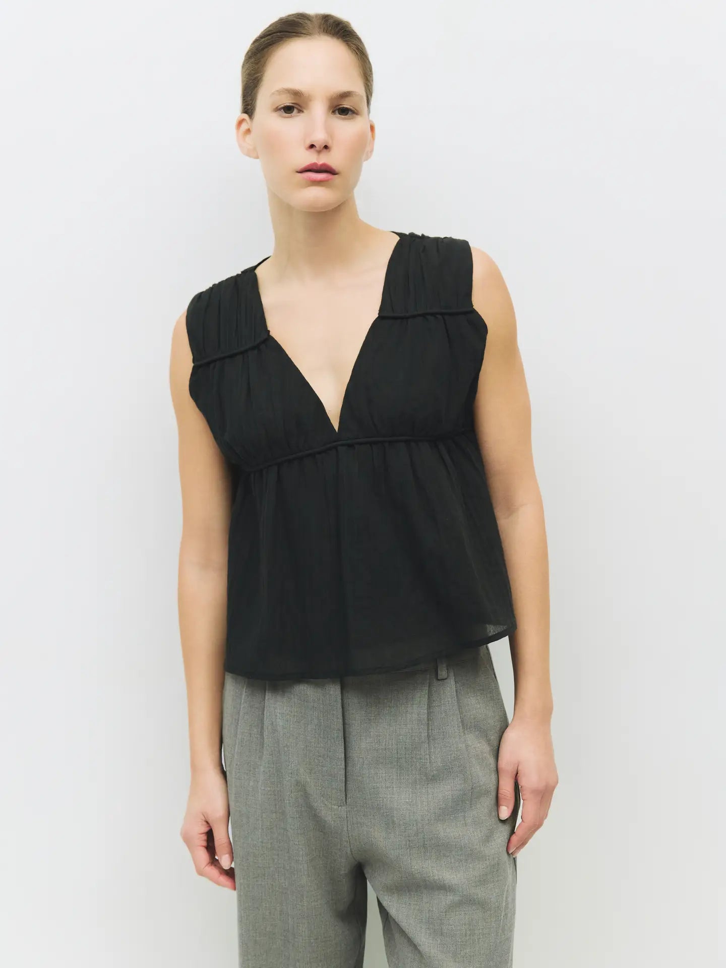 Gathered Neck Sleeveless Top