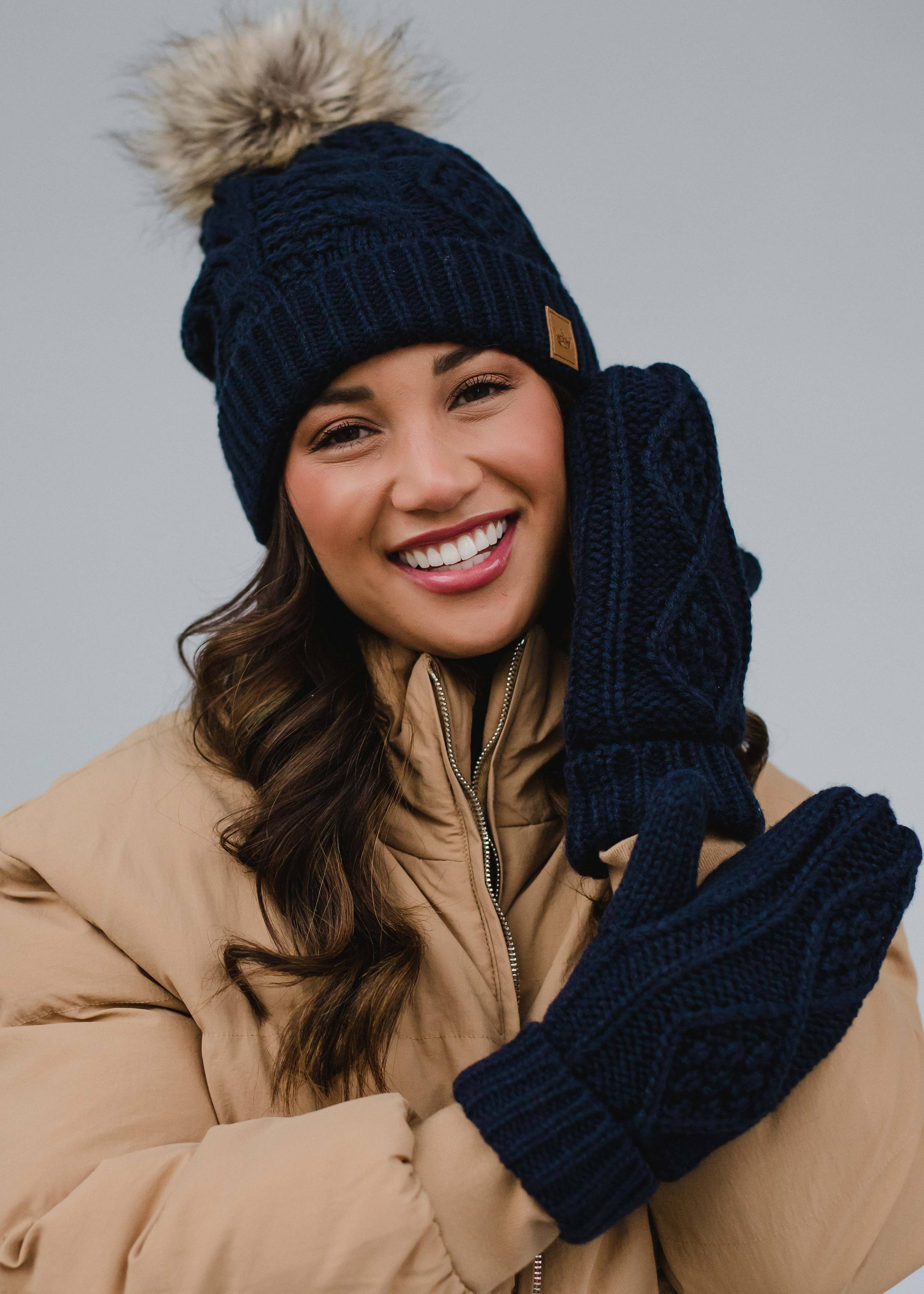 Timeless Navy Cable Knit Mittens