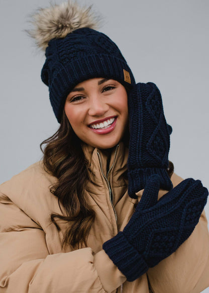 Timeless Navy Cable Knit Mittens