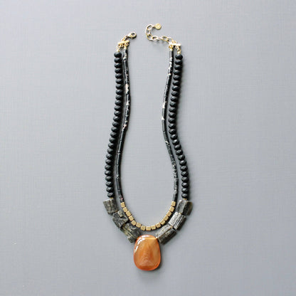 Double Strand Tourmaline and Carnelian Pendant Necklace