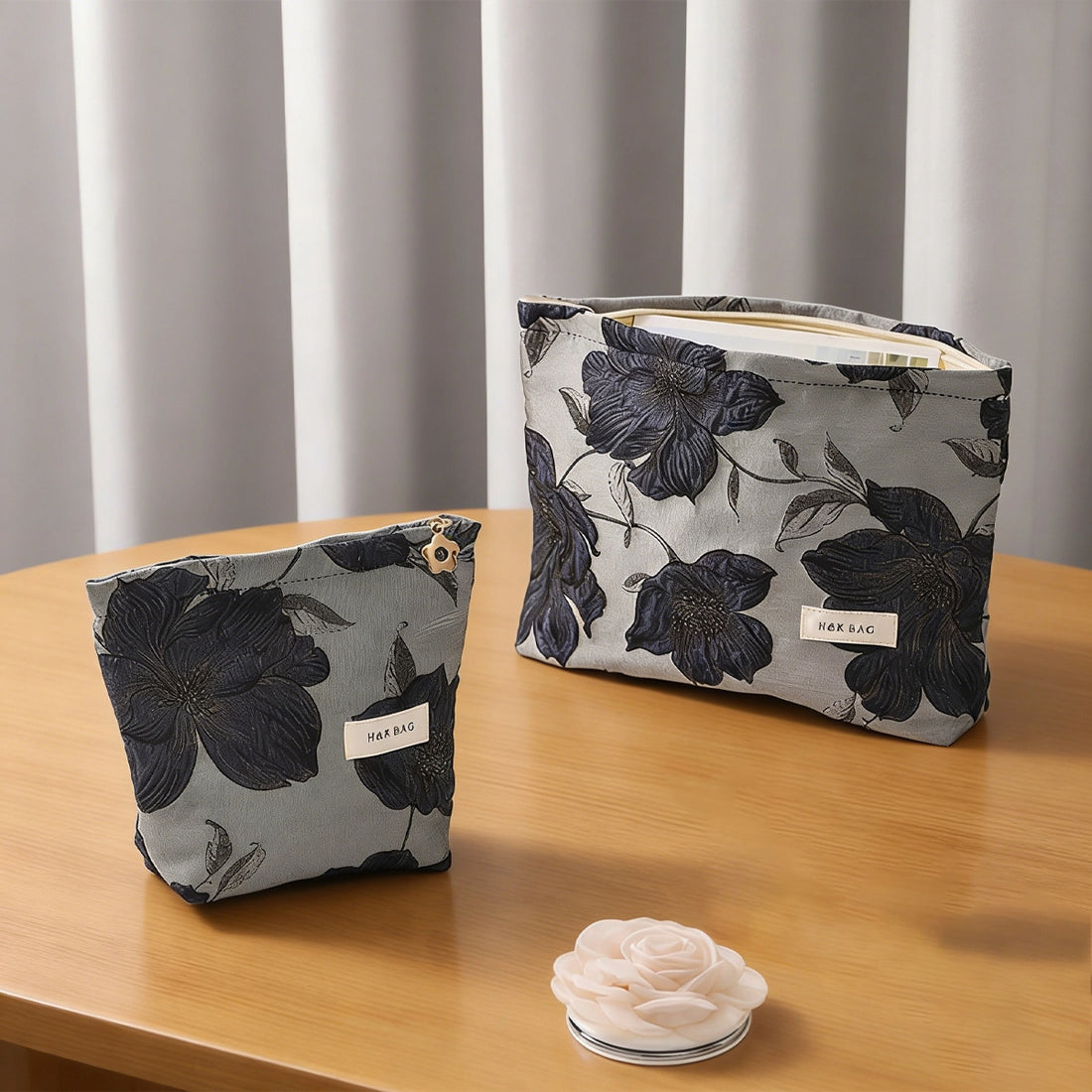 Vintage Navy Gold Jacquard Makeup Bag