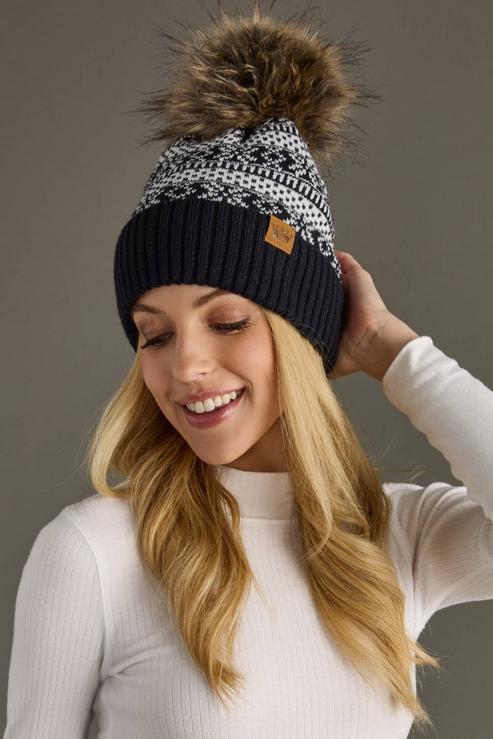 Alpine Patterned Pom Beanie