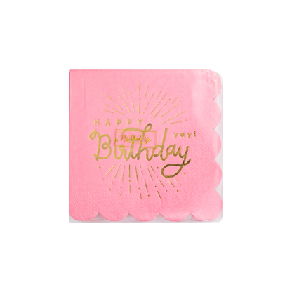 Happy Birthday Pink Paper Cocktail Napkin