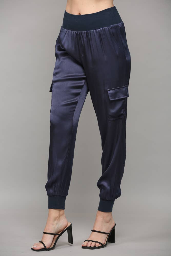 Chic Satin Cargo Joggers