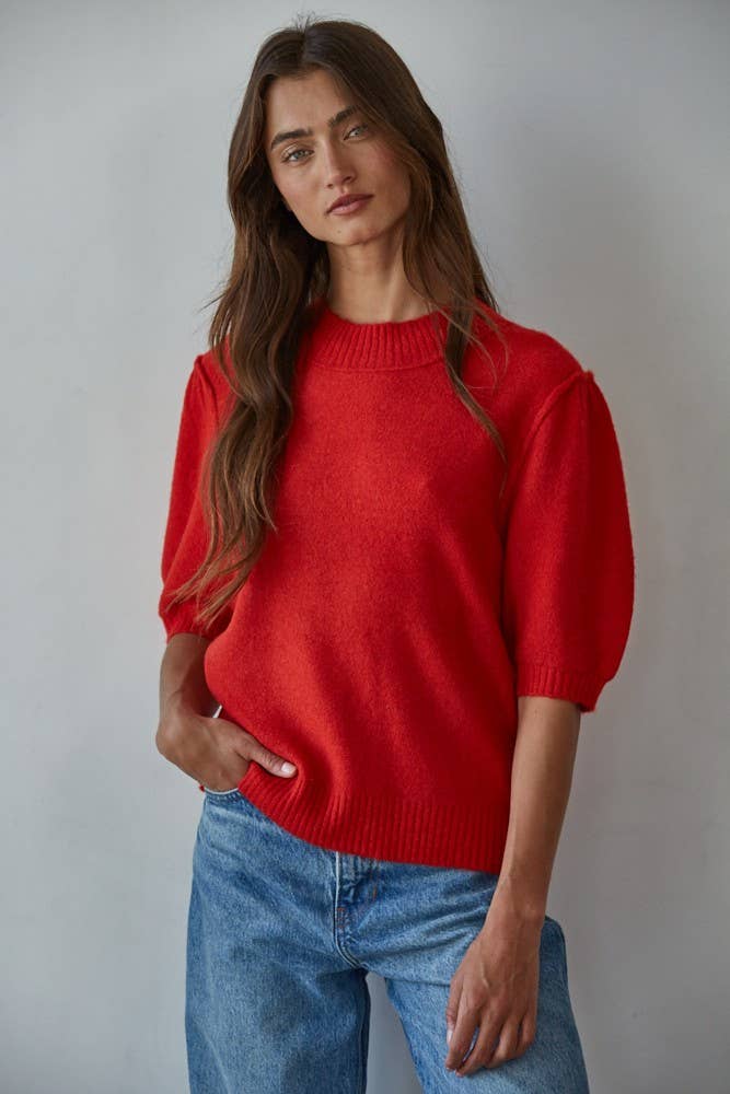 Knit Sweater Short Sleeve Pullover Top
