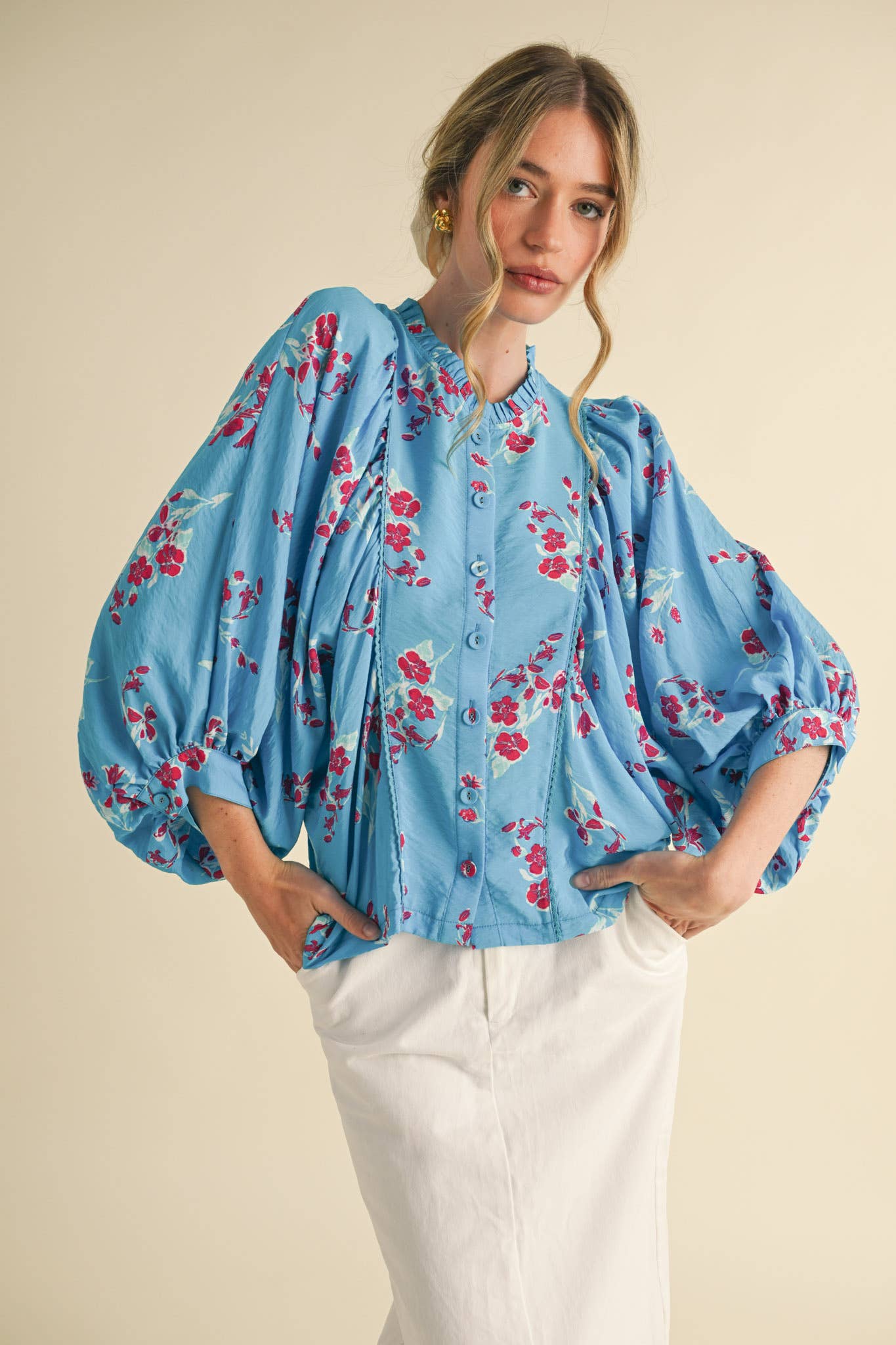 Floral Print Dolman Sleeve Blouse