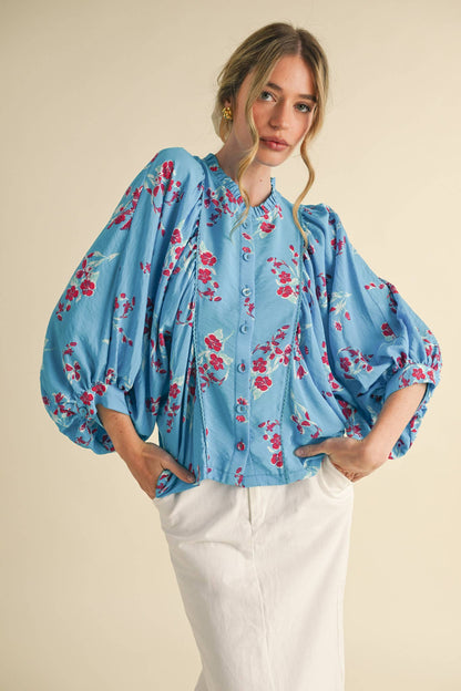 Floral Print Dolman Sleeve Blouse