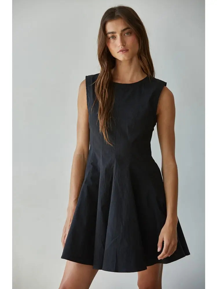 Woven Cotton Nylon Spandex Flare Mini Dress