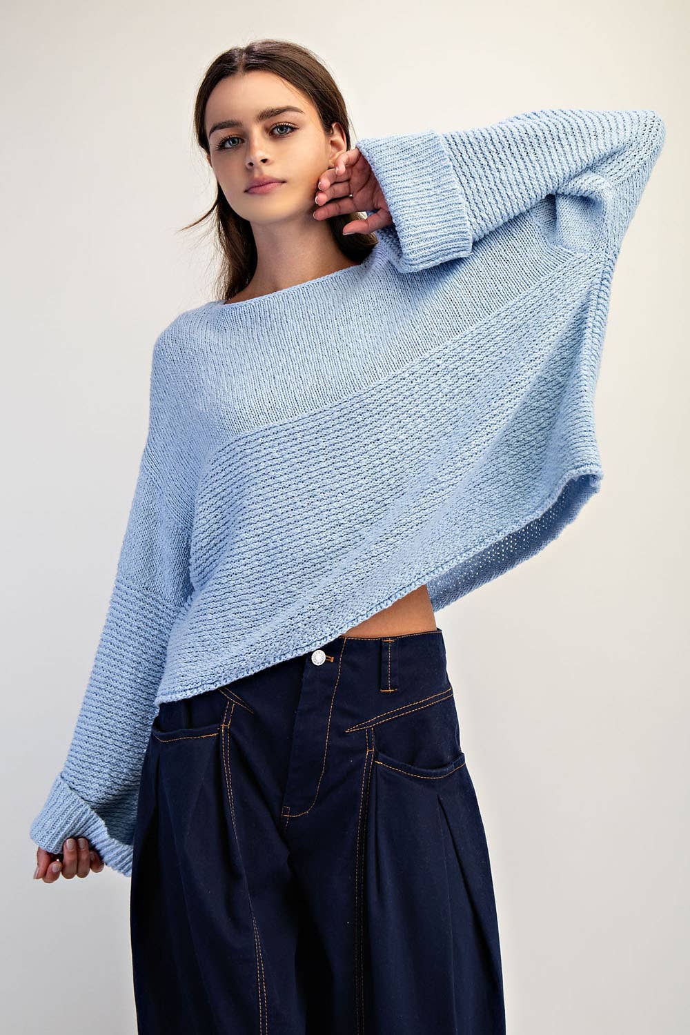 Textured Boat Neck Sweater