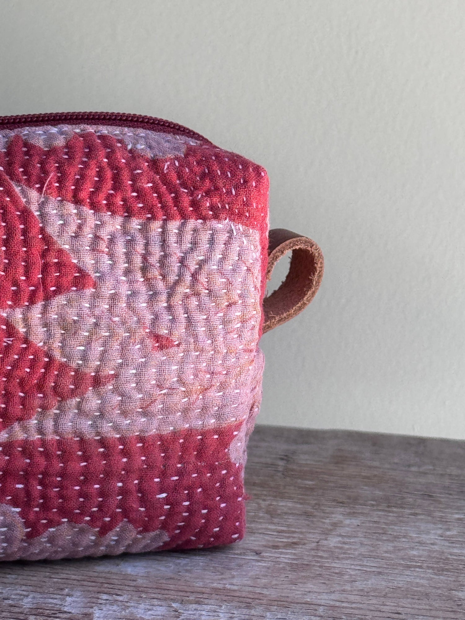 Pink Floral Kantha Pouch