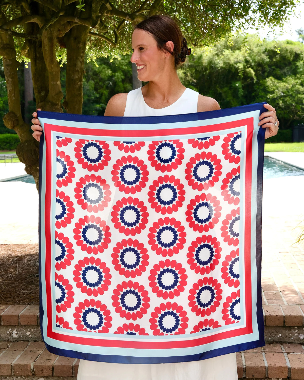 Retro Red &amp; Navy Floral Scarf