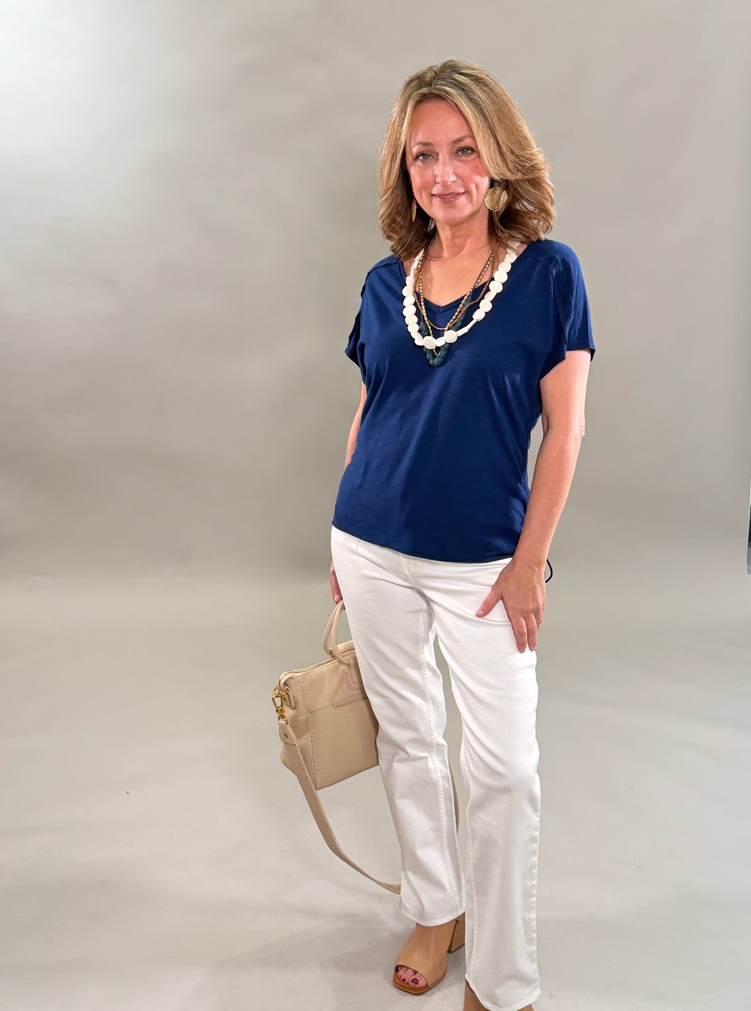 Essential Navy V-Neck with Tie Detail